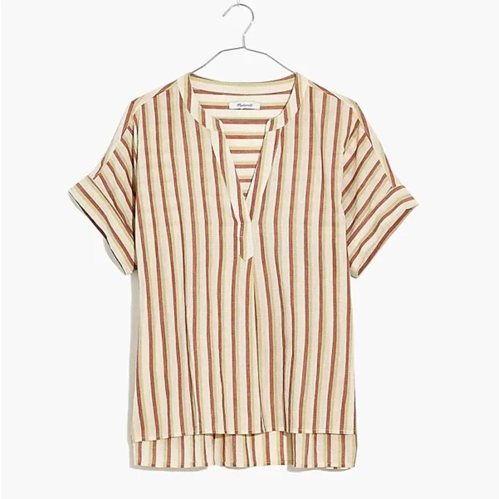 Madewell Crinkle Cotton Lakeline Popover Shirt in Stripe size Large #1348 - Picture 2 of 10